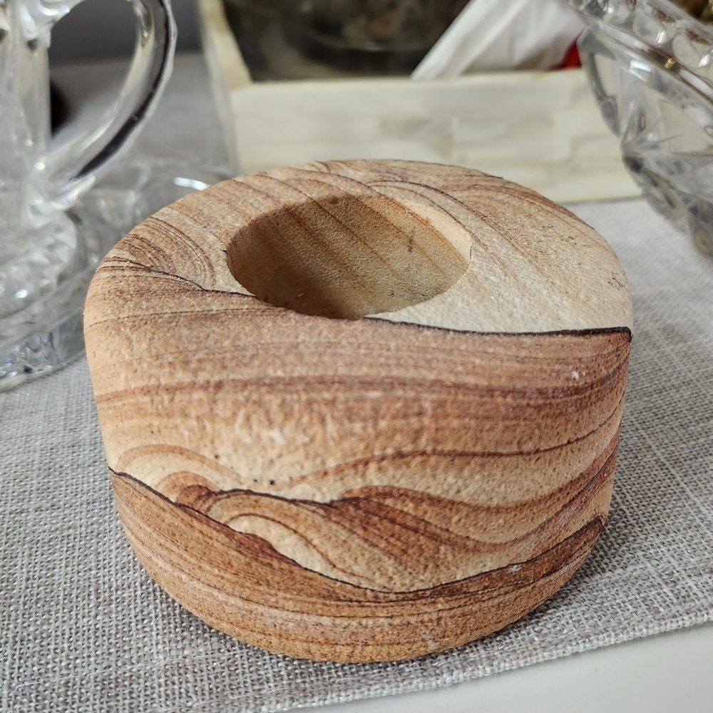 Natural Dessert Jasper Heavy Stone Candle holder, unique natural scenic picture